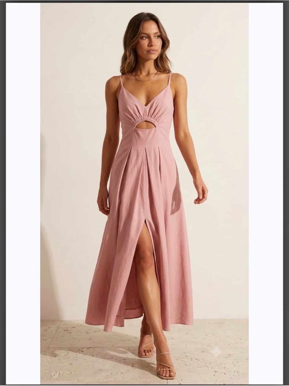 BTFBM Women’s Dusty Rose Maxi Dress with Front Cutout and Slit Size M